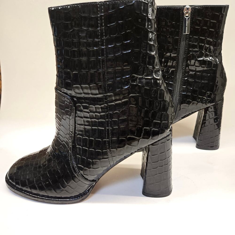 Kurt Geiger Timber Black Croc Boots Sz 41 US 10 Glossy Vegan Block Heel Edgy - Picture 3 of 15